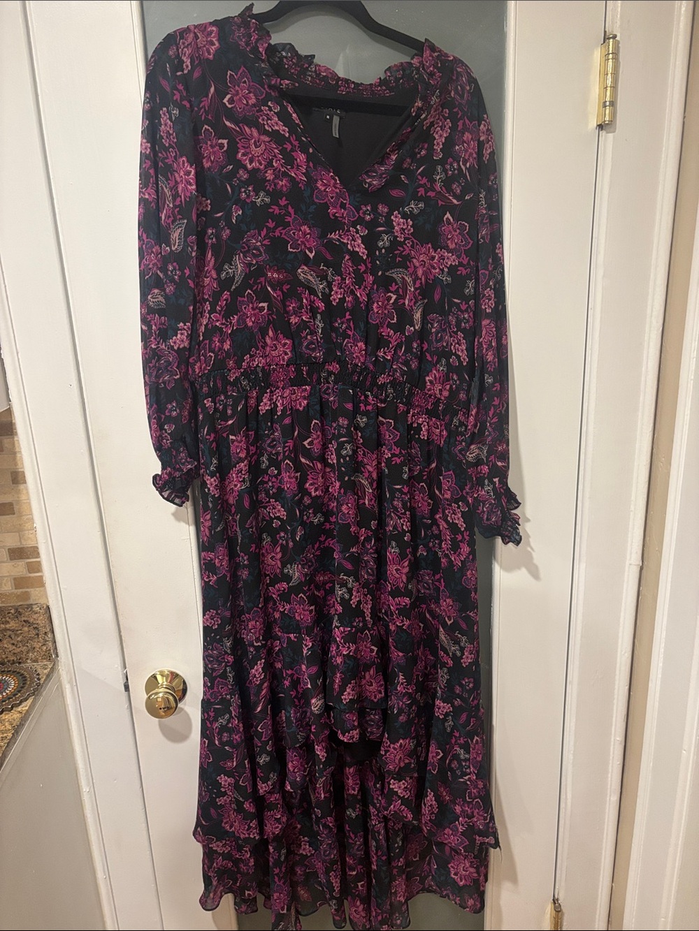 1. State Black Maxi Dress with Pink Floral Print